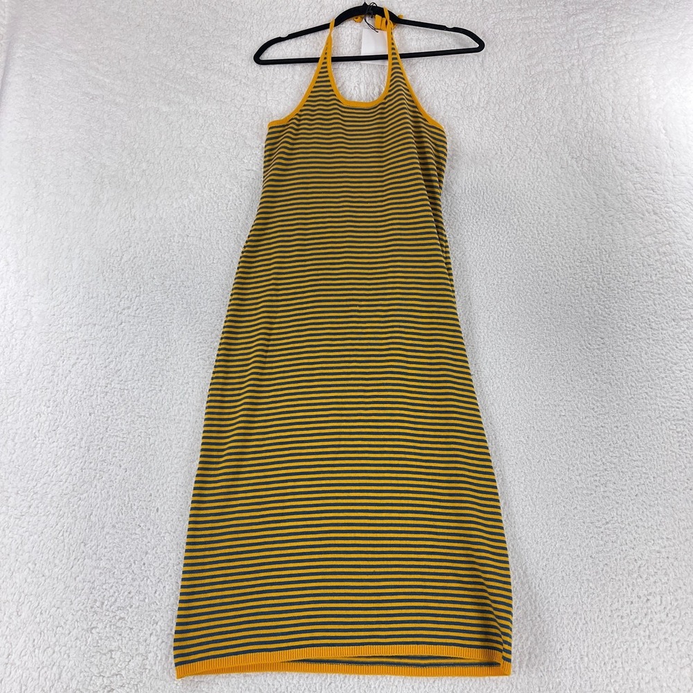 Callahan Nicky Halter Dress Womens Small Yellow Blue Stripe Knit Casual Pullover